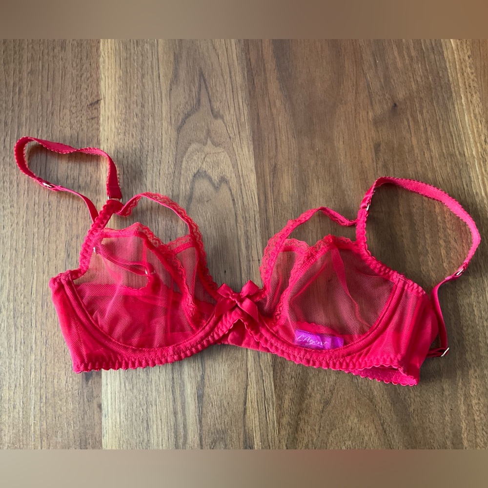 L'AGENCE Red Sheer Mesh Underwire Bra